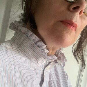 Nautica Ruffled Pinstripe Upcycled Oversized Button Down Shirt